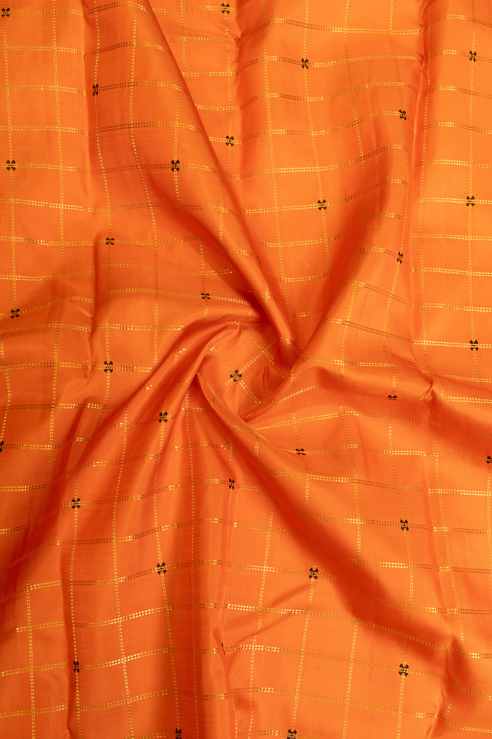 Orange and peacock green vintage checks pure Kanchipuram silk saree