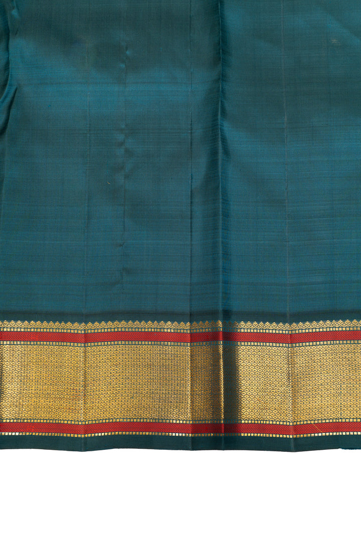 Orange and peacock green vintage checks pure Kanchipuram silk saree
