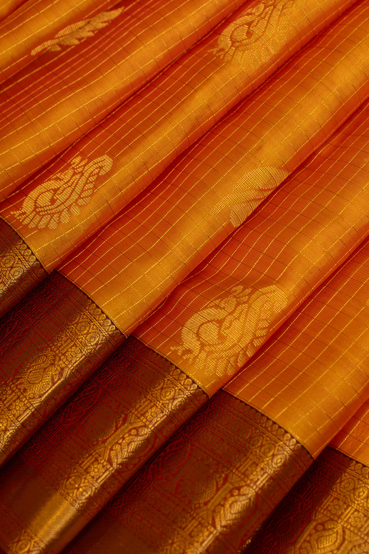 Orange and maroon pure Kanchipuram silk saree