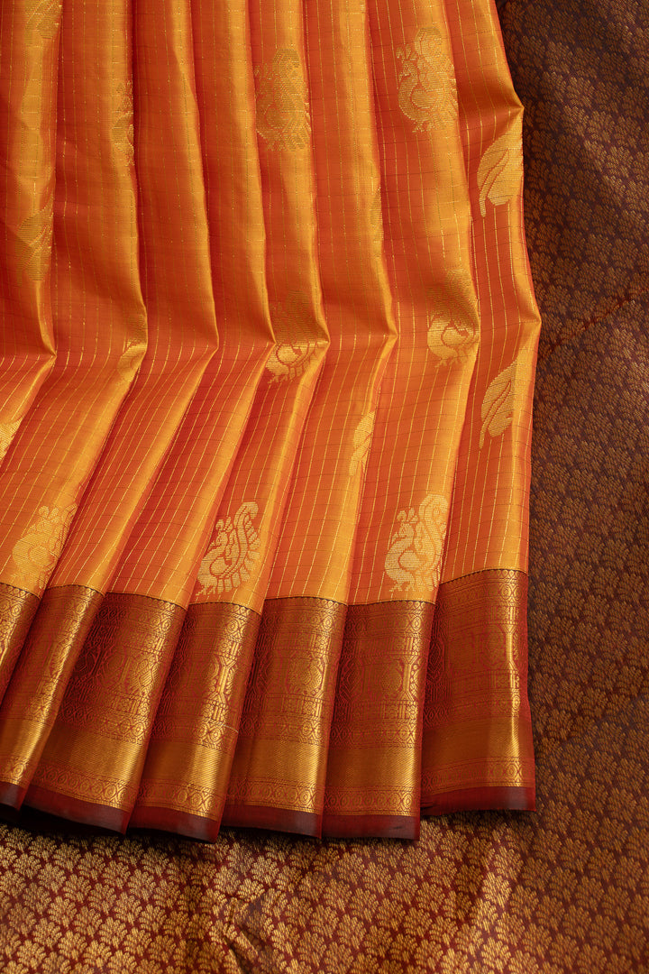 Orange and maroon pure Kanchipuram silk saree