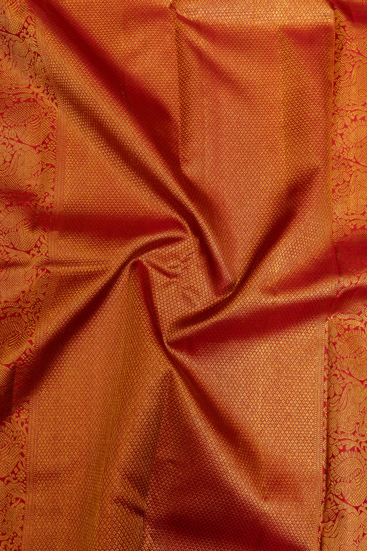 Gold and red traditional pure Kanchipuram silk saree