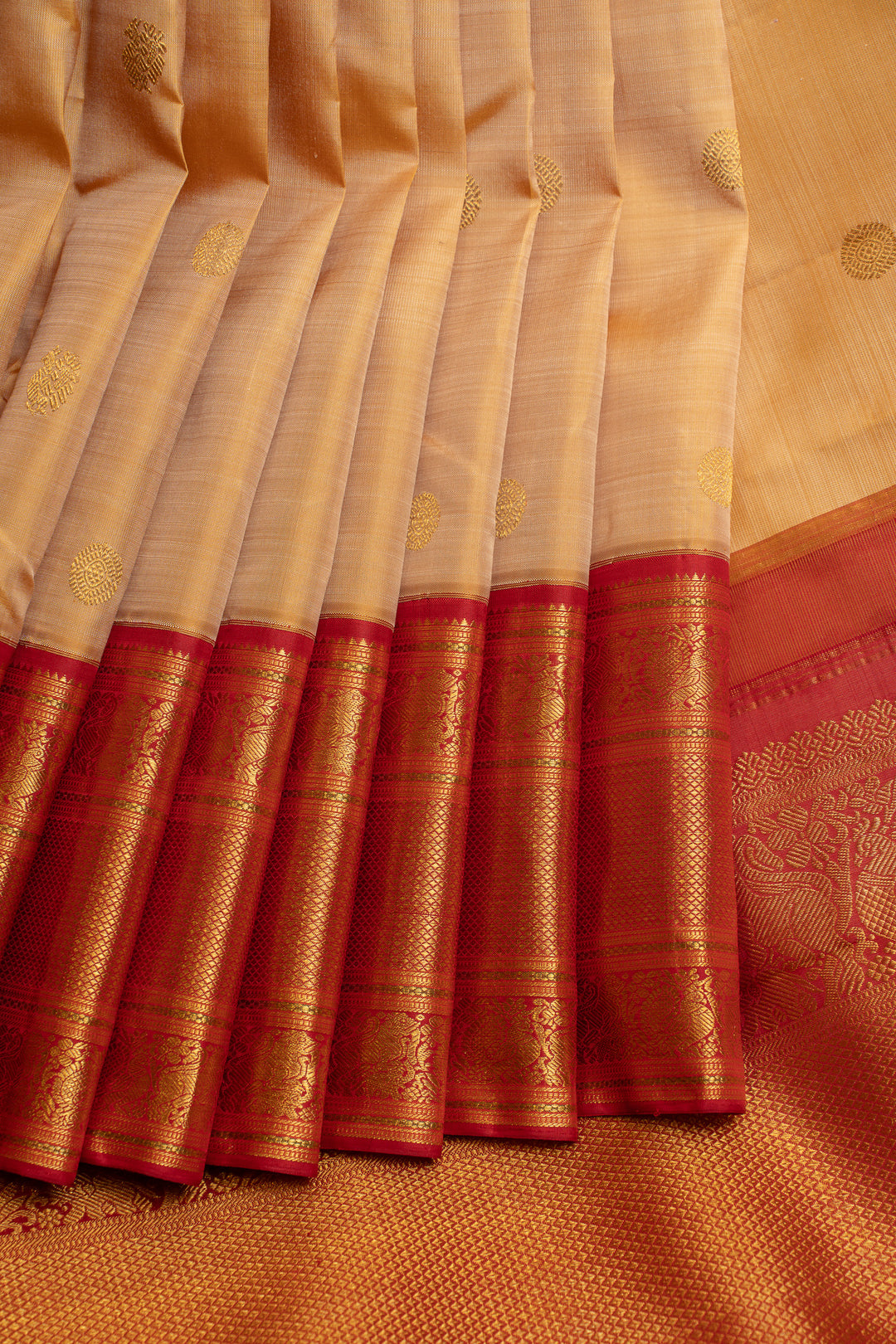 Gold and red traditional pure Kanchipuram silk saree