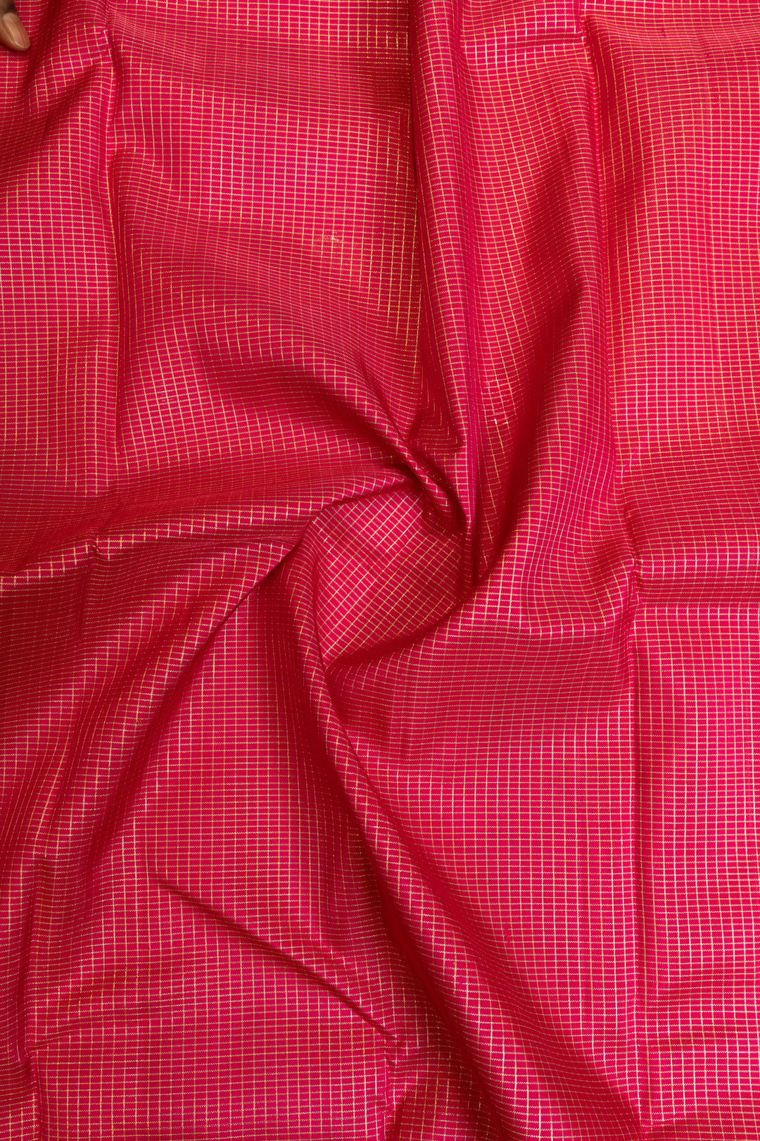 Magenta and purple checks pure Kanchipuram silk saree