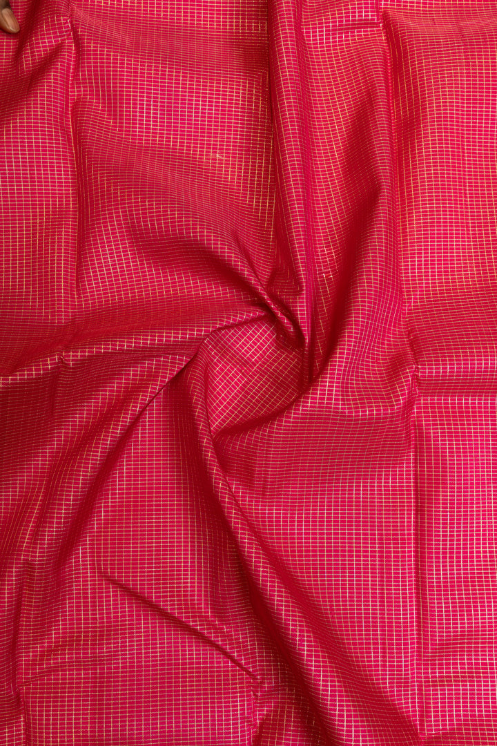 Magenta and purple checks pure Kanchipuram silk saree