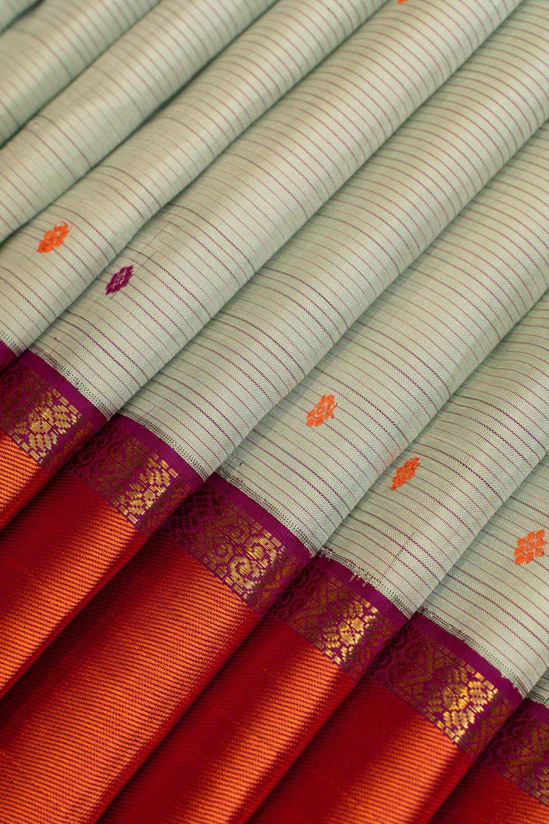 Pastel blue thread stripes pure Kanchipuram silk saree