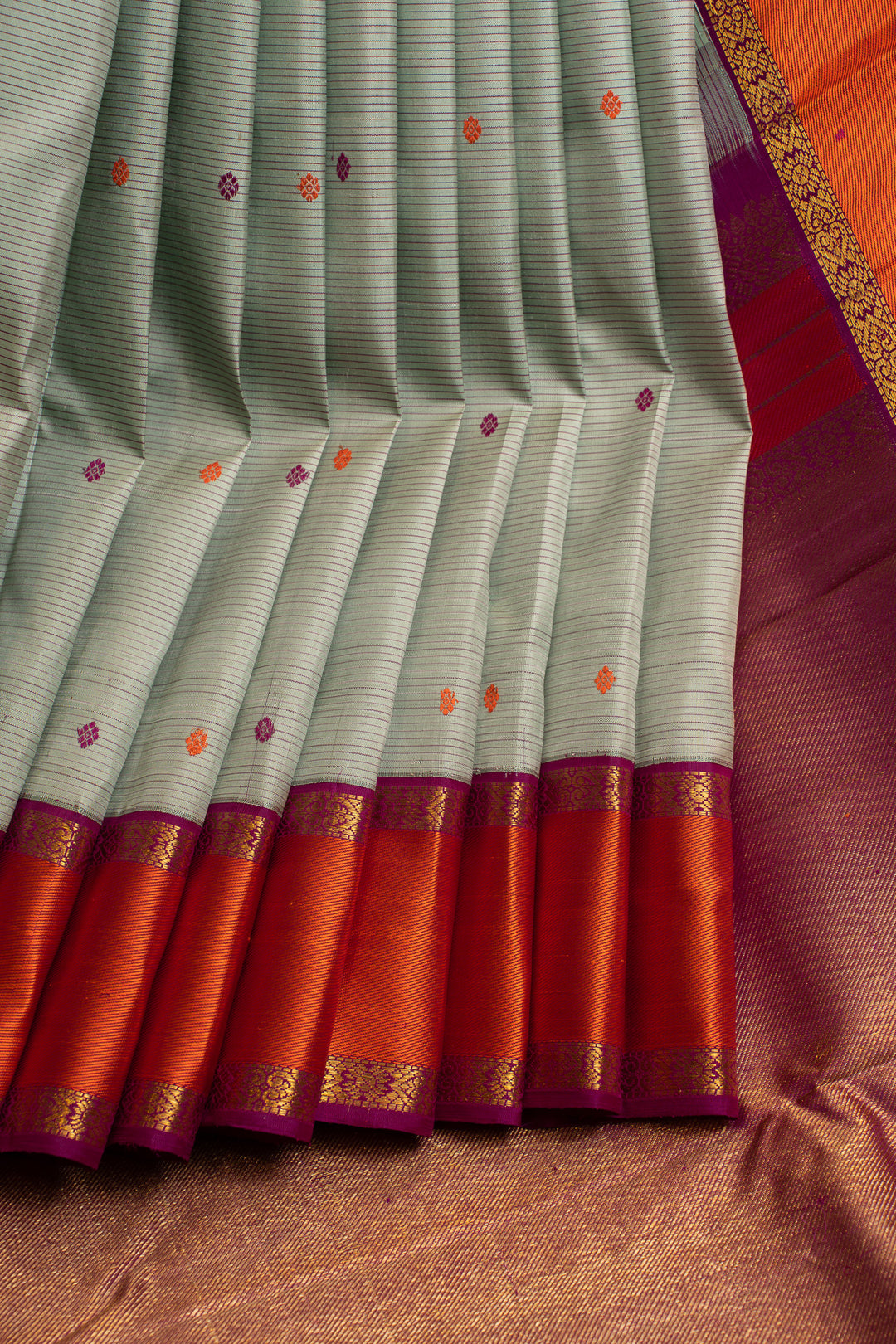 Pastel blue thread stripes pure Kanchipuram silk saree
