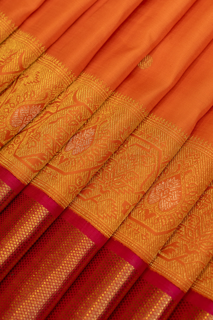 Orange Paithani pure Kanchipuram silk saree
