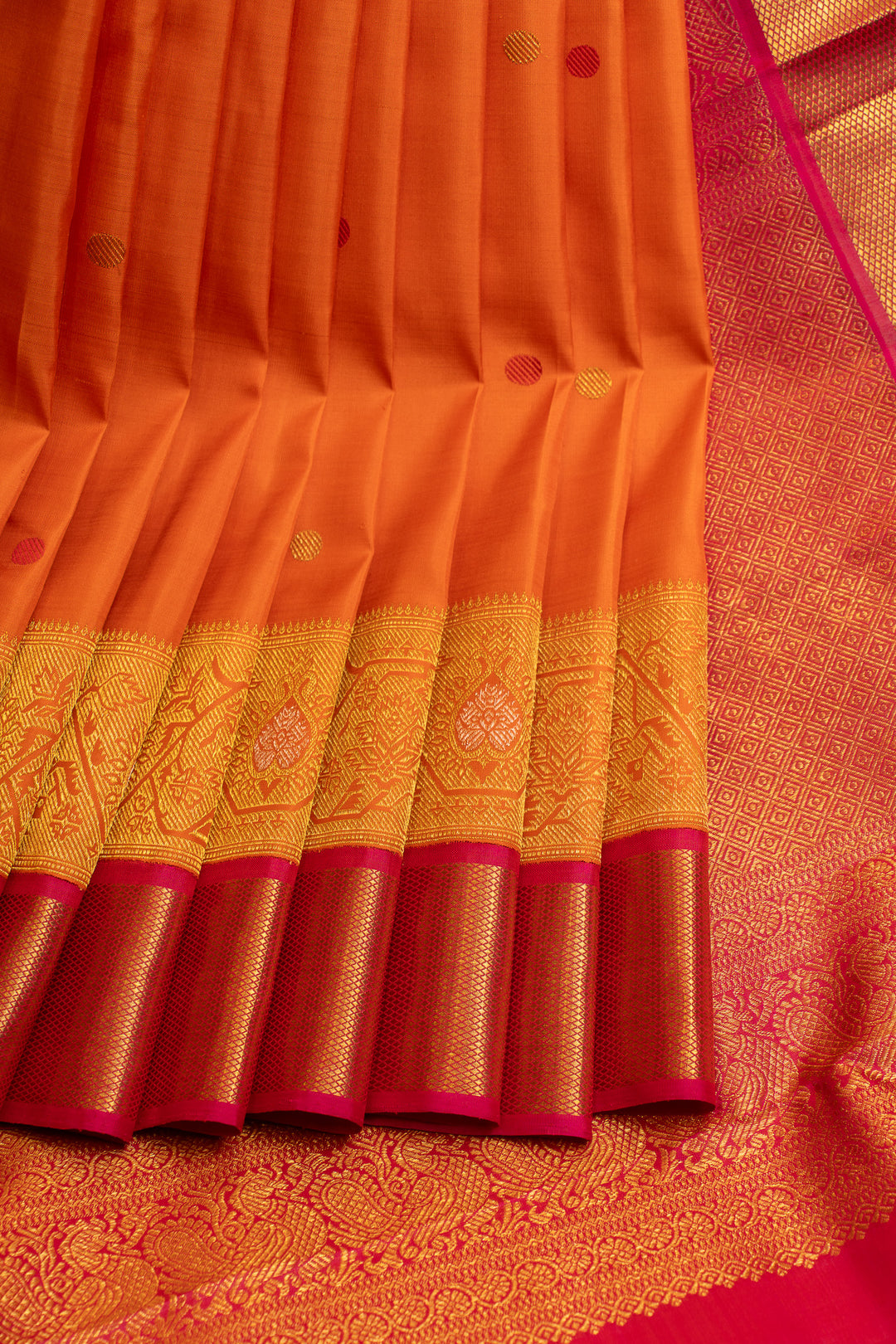 Orange Paithani pure Kanchipuram silk saree