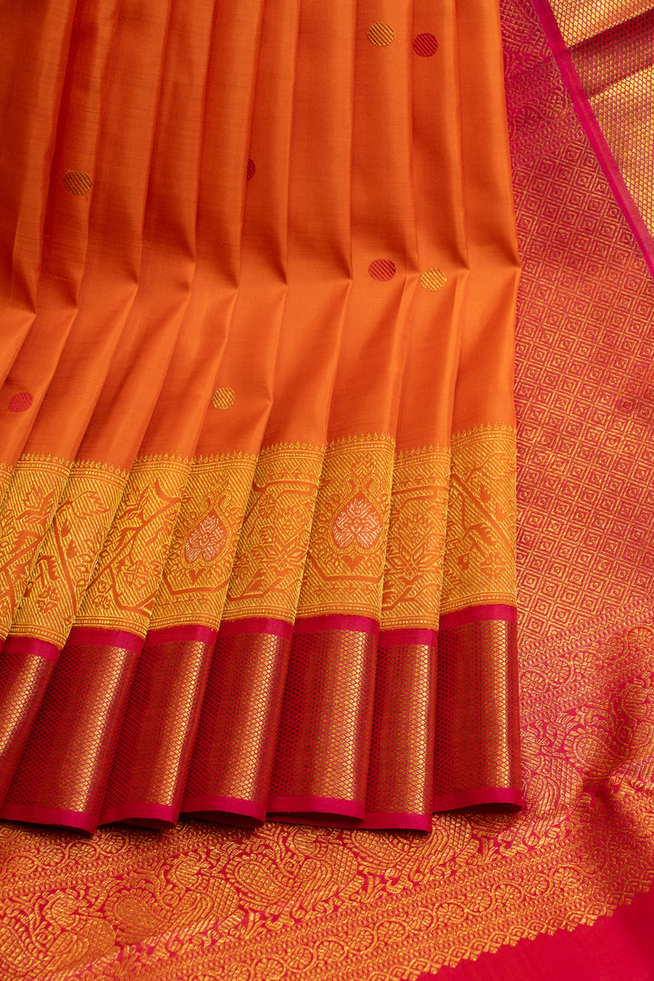 Orange Paithani pure Kanchipuram silk saree