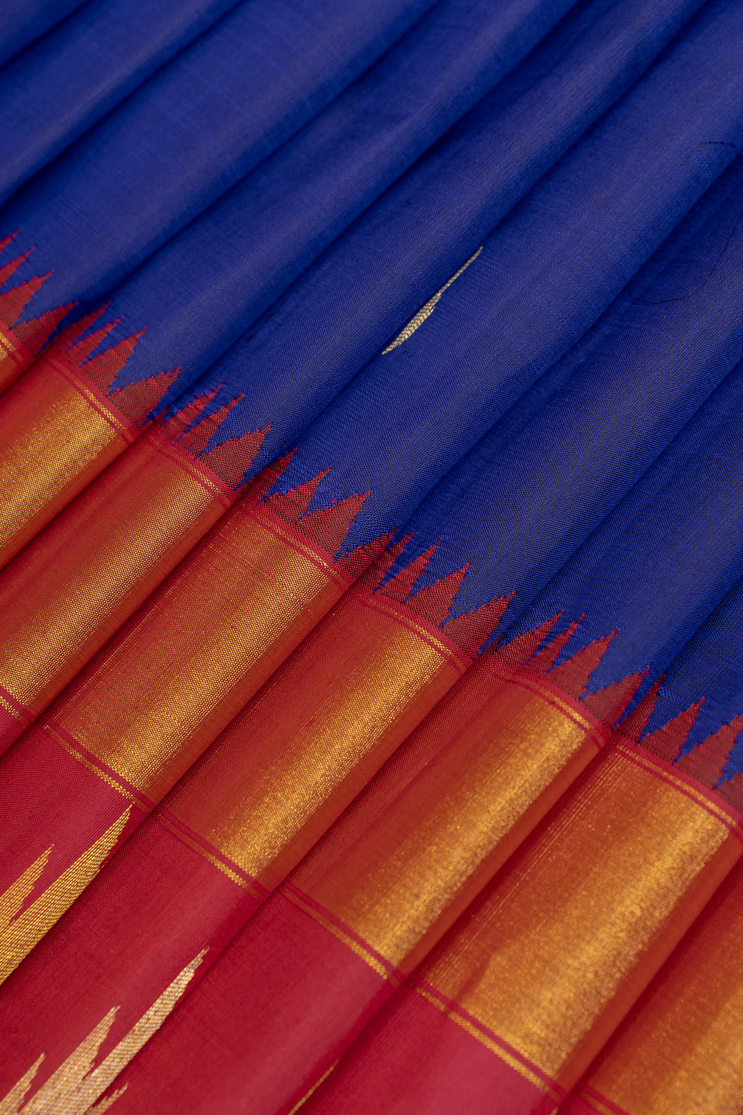 Royal blue and red temple border pure Kanchipuram silk saree