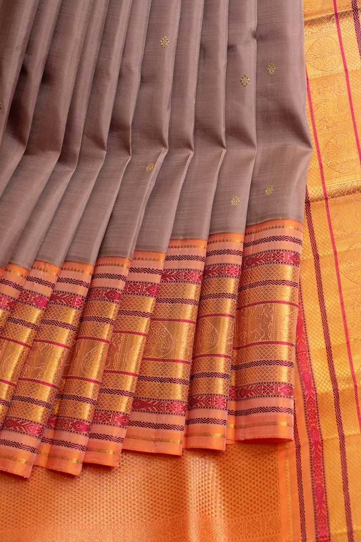 Mauve and pink varisaipettu pure Kanchipuram silk saree