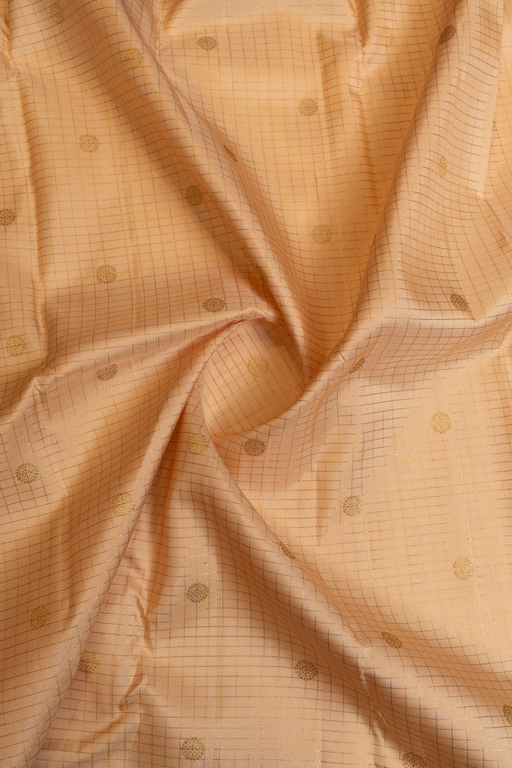 Cream and magenta Muthu Zari checks pure Kanchipuram silk saree