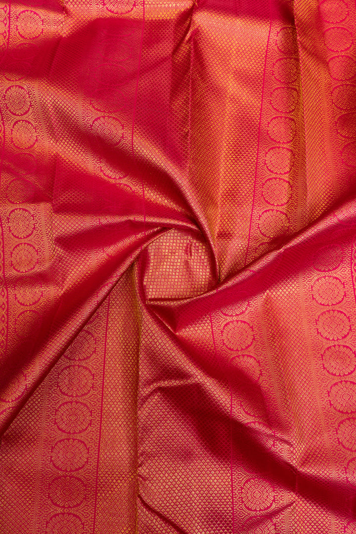 Peacock blue and red  pure Kanchipuram silk saree