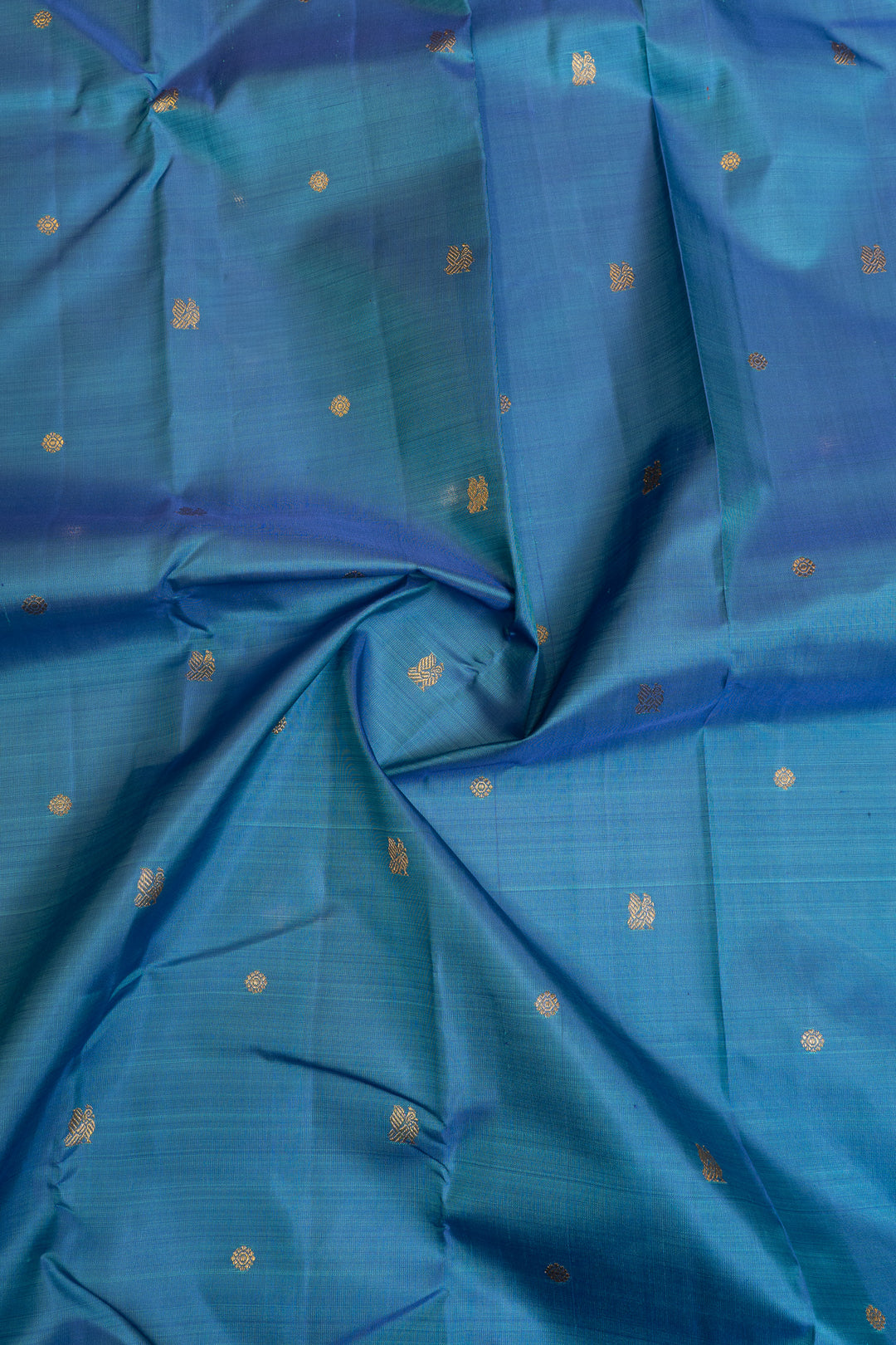 Peacock blue and red  pure Kanchipuram silk saree
