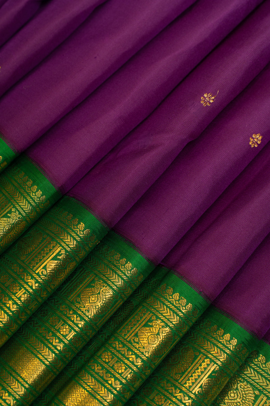 Purple and green varisaipettu  pure Kanchipuram silk saree