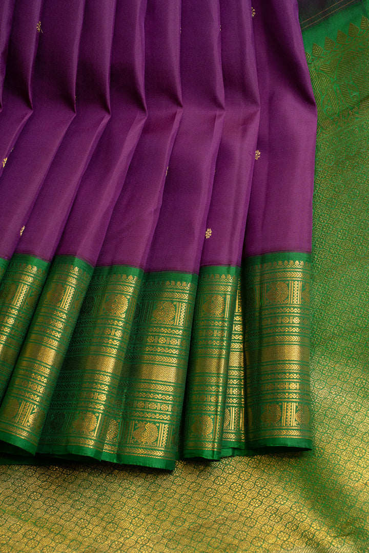 Purple and green varisaipettu  pure Kanchipuram silk saree