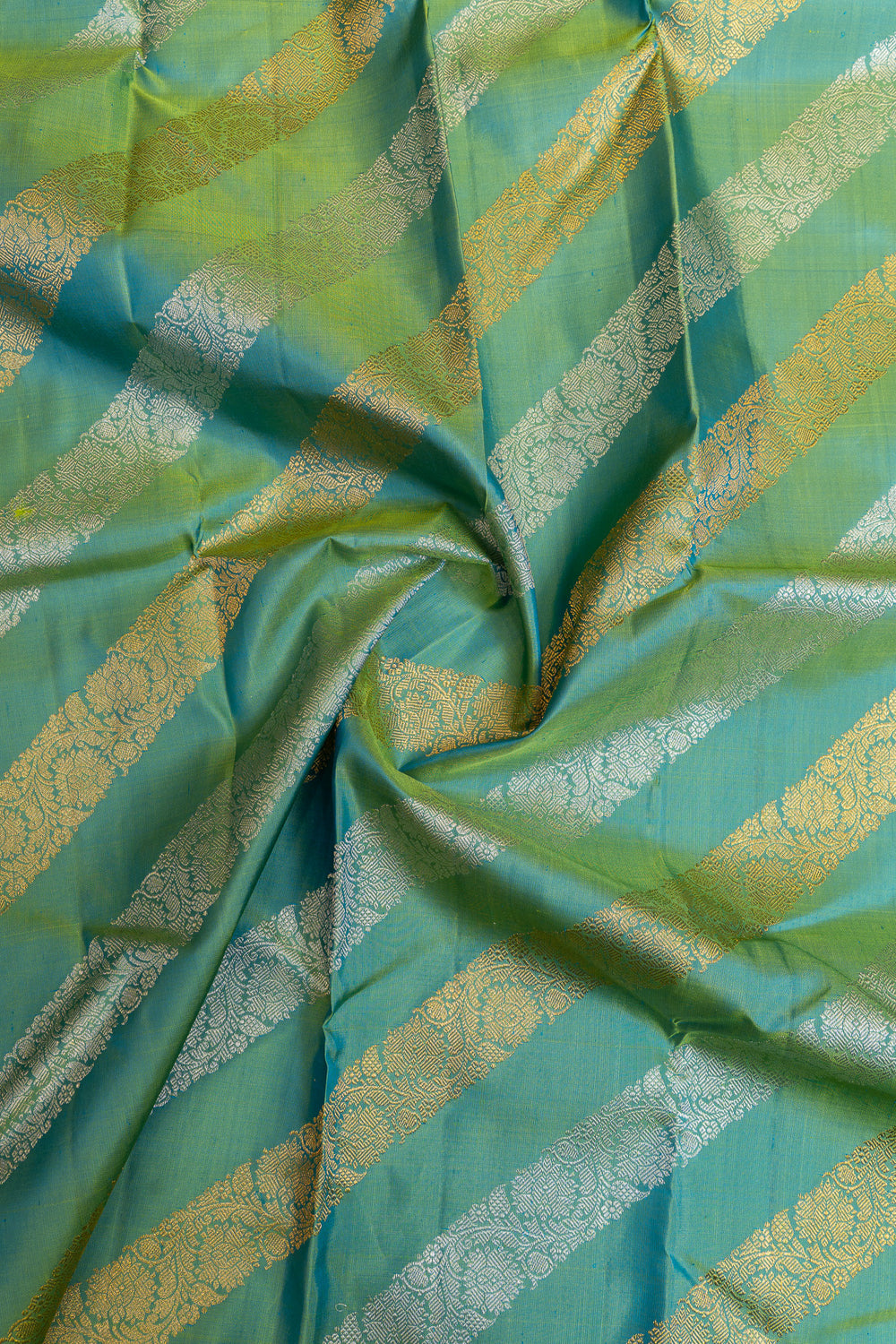 Peacock blue leheriya  pure Kanchipuram silk saree