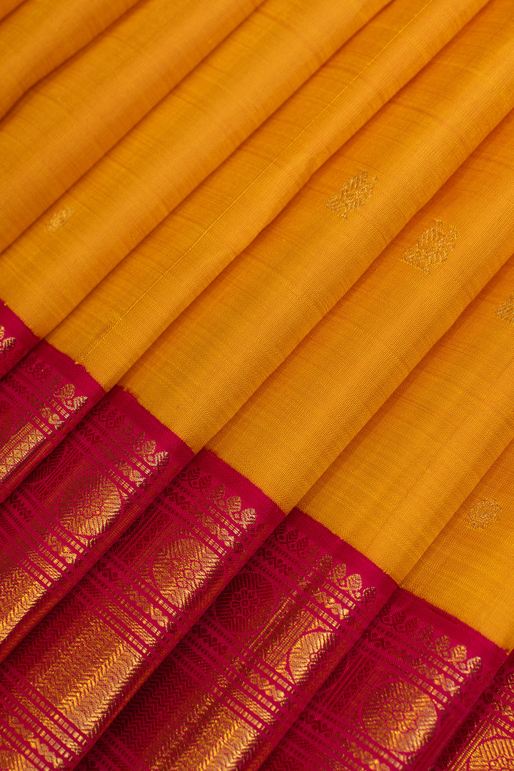 Yellow and magenta traditional  pure Kanchipuram silk saree