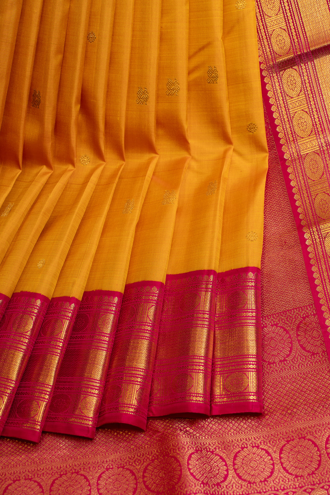 Yellow and magenta traditional  pure Kanchipuram silk saree