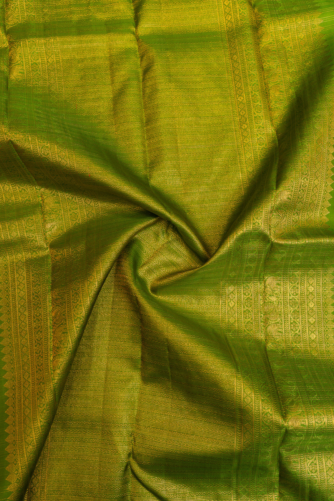 Beige and parrot green  pure Kanchipuram silk saree