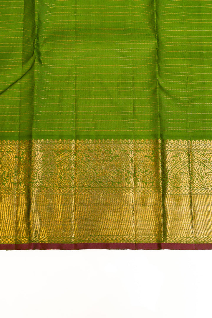 Beige and parrot green  pure Kanchipuram silk saree