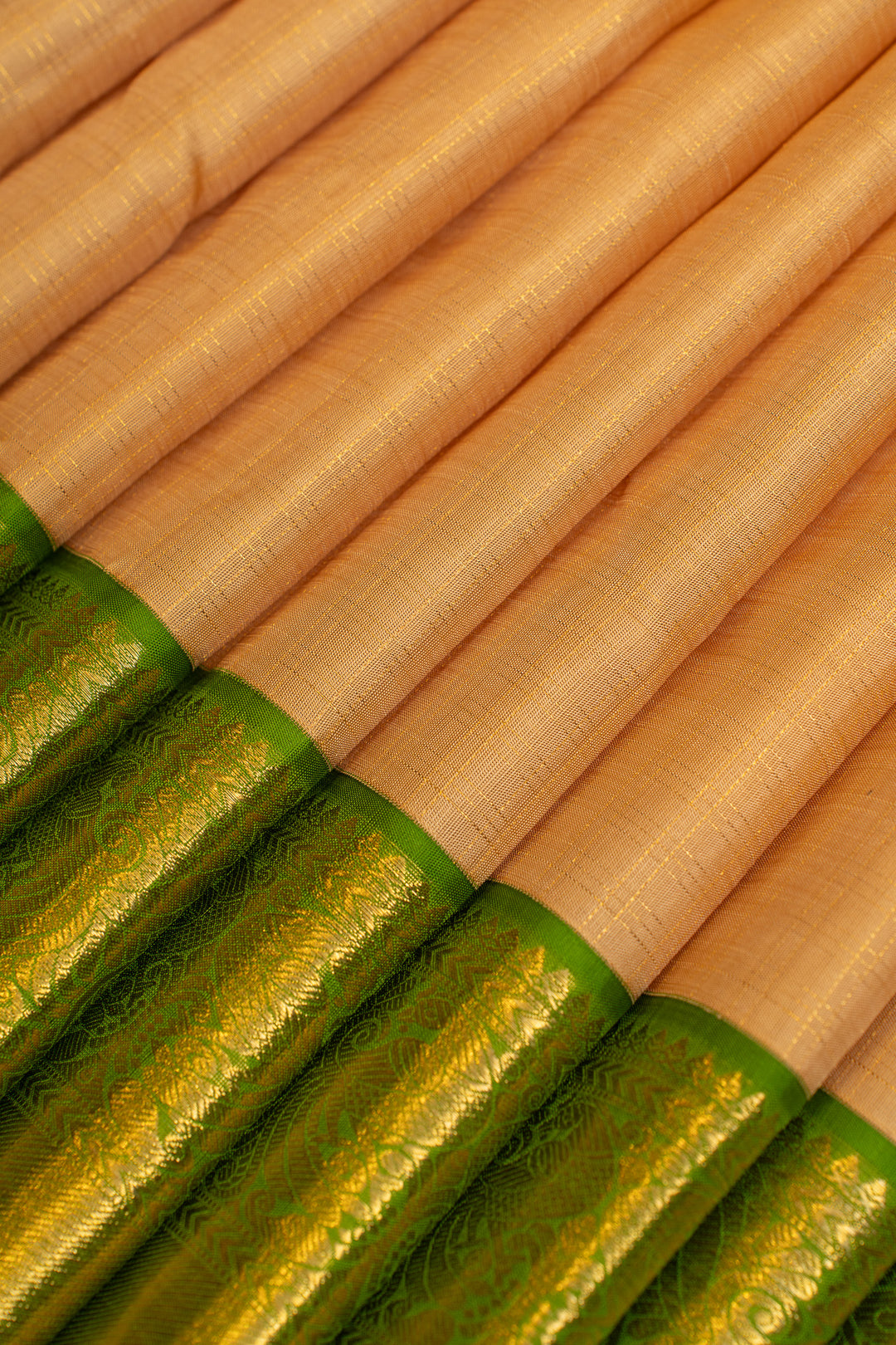 Beige and parrot green  pure Kanchipuram silk saree