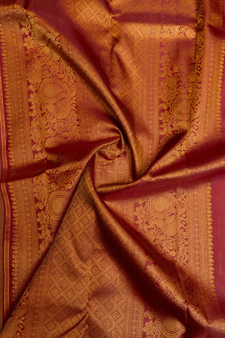 Parrot green maroon vintage  pure Kanchipuram silk saree