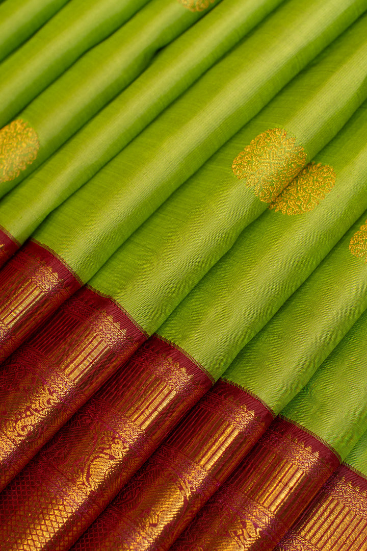 Parrot green maroon vintage  pure Kanchipuram silk saree