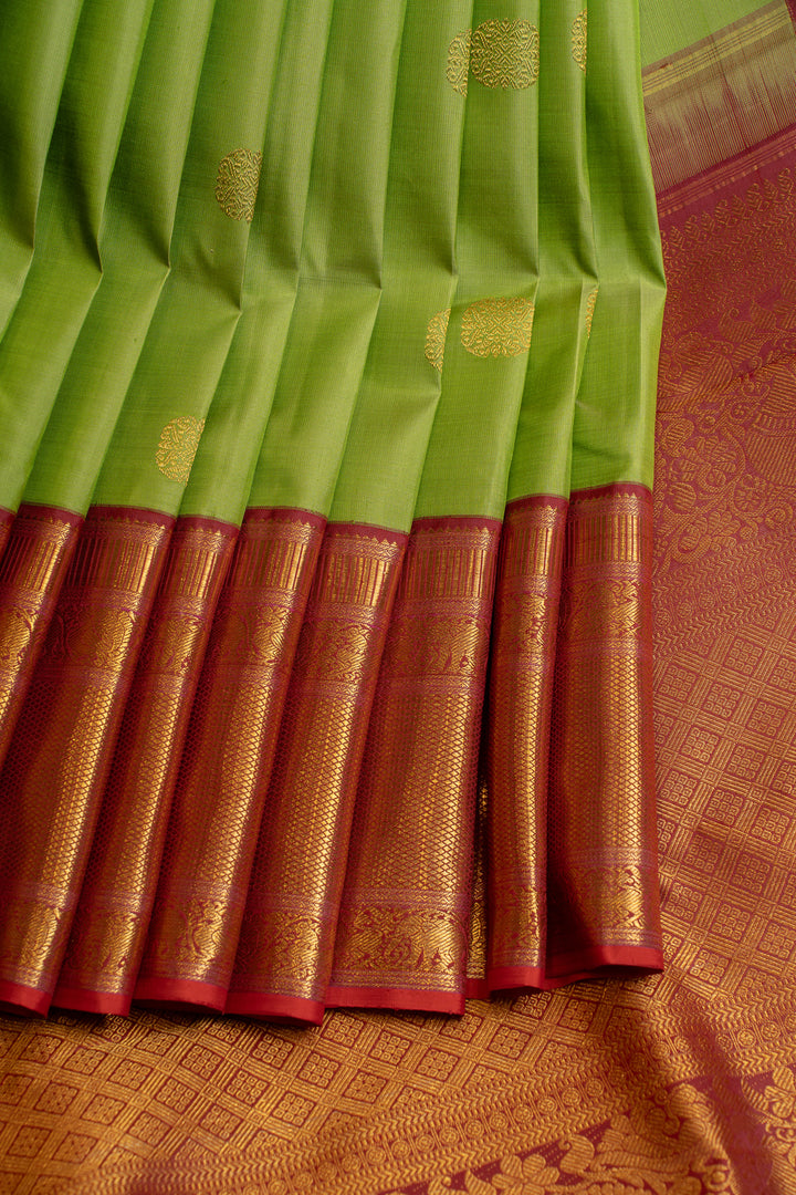 Parrot green maroon vintage  pure Kanchipuram silk saree