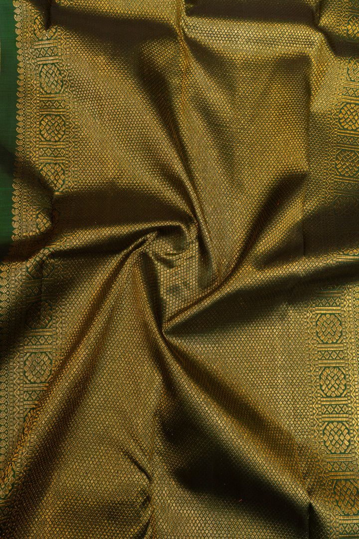 Orange and green stripes  pure Kanchipuram silk saree