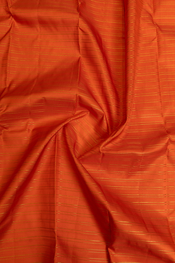 Orange and green stripes  pure Kanchipuram silk saree