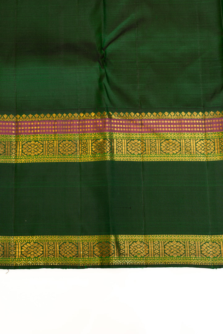 Orange and green stripes  pure Kanchipuram silk saree