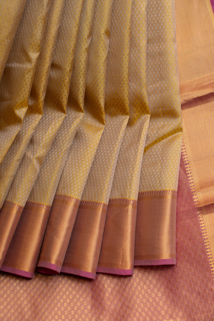 Beige thread brocade pure Kanchipuram silk saree