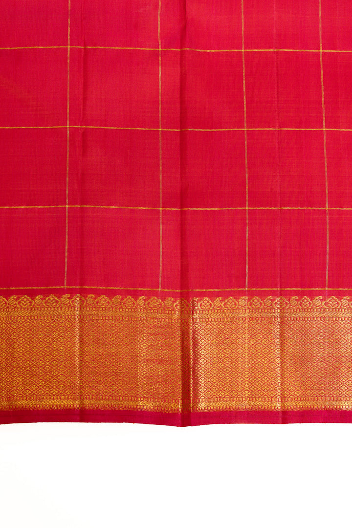 Blue and red multi checks pure Kanchipuram silk saree