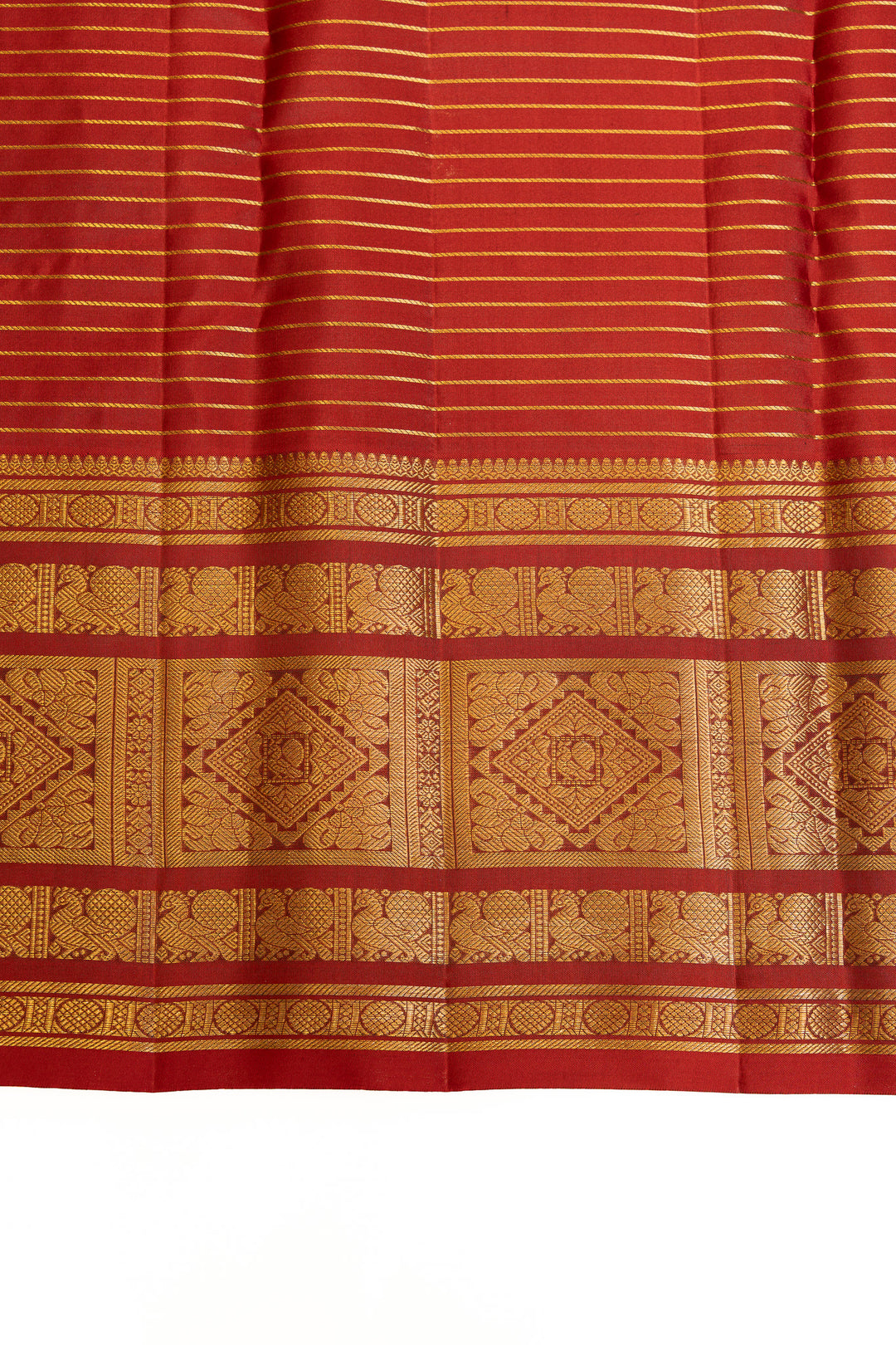 Mehendi green and maroon veldhari Zari checks pure Kanchipuram silk saree