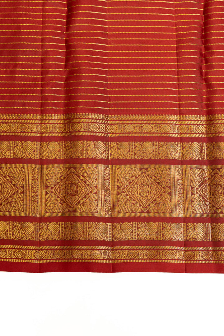 Mehendi green and maroon veldhari Zari checks pure Kanchipuram silk saree