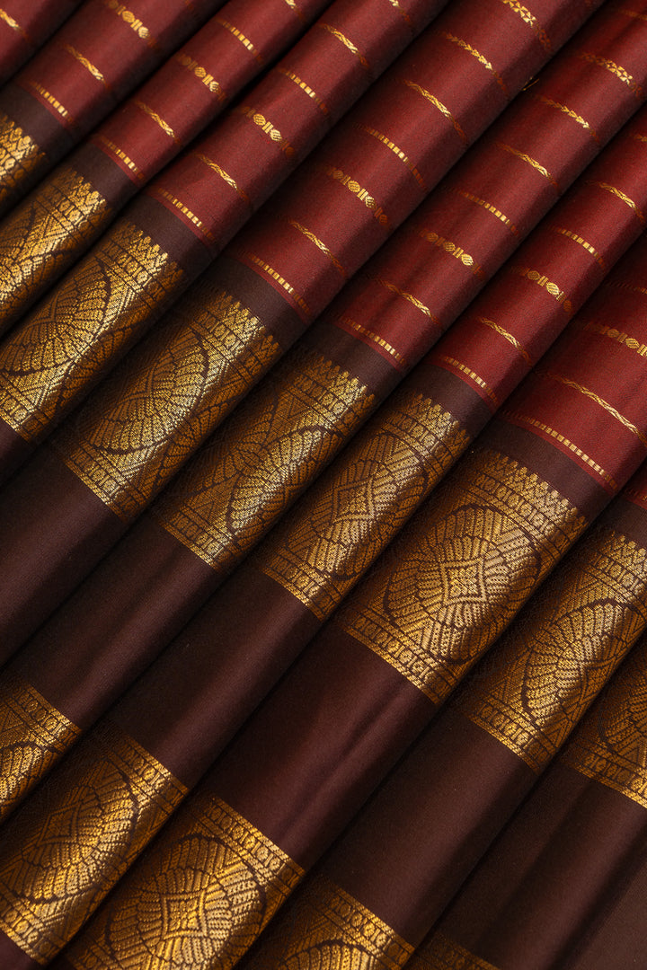Maroon vintage veldhari stripes pure Kanchipuram silk saree
