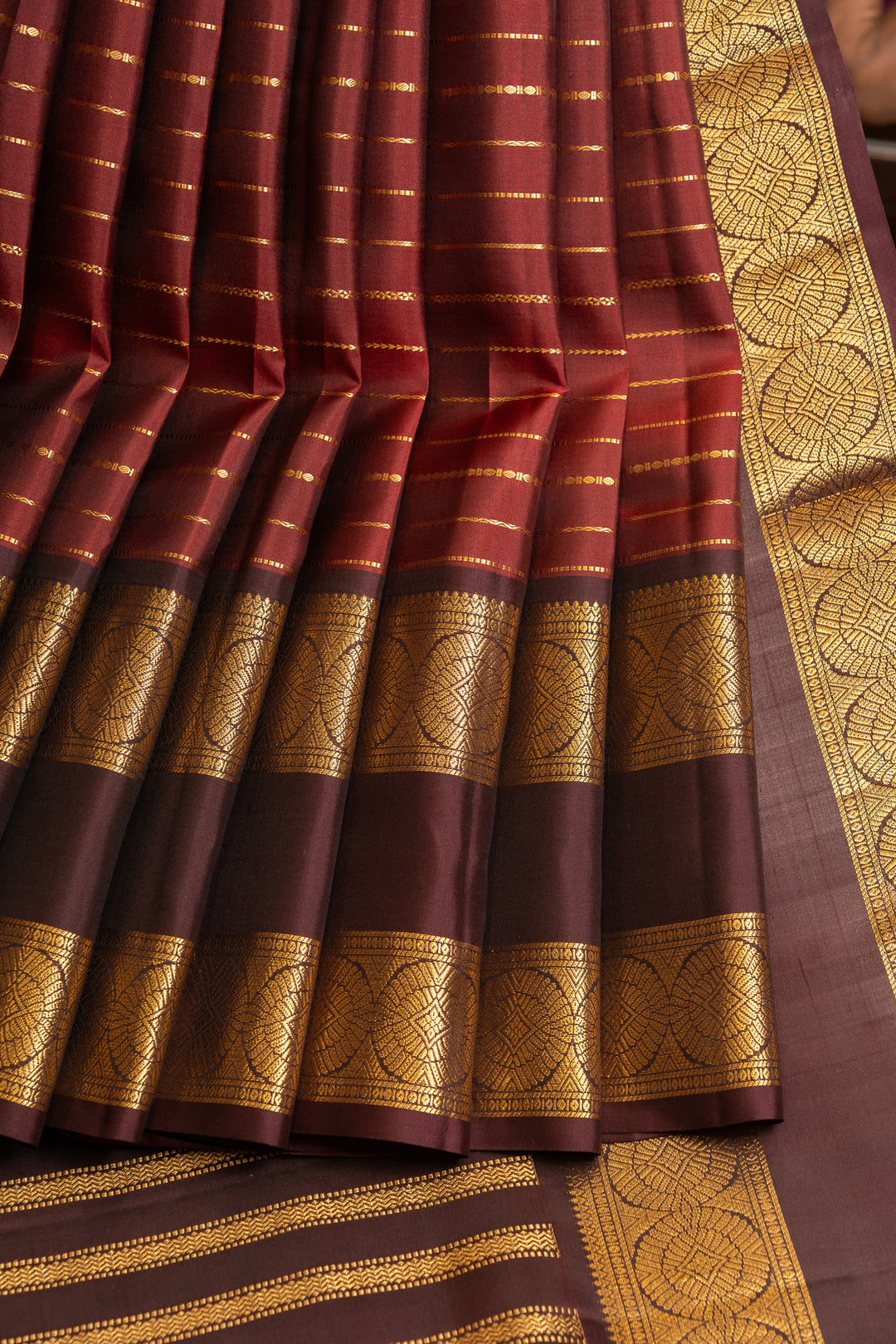 Maroon vintage veldhari stripes pure Kanchipuram silk saree