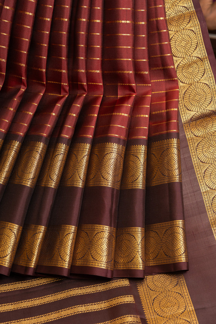 Maroon vintage veldhari stripes pure Kanchipuram silk saree