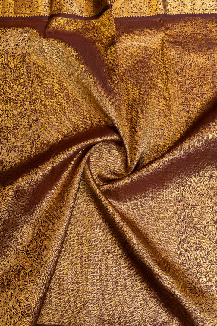 Olive green veldhari stripes pure Kanchipuram silk saree