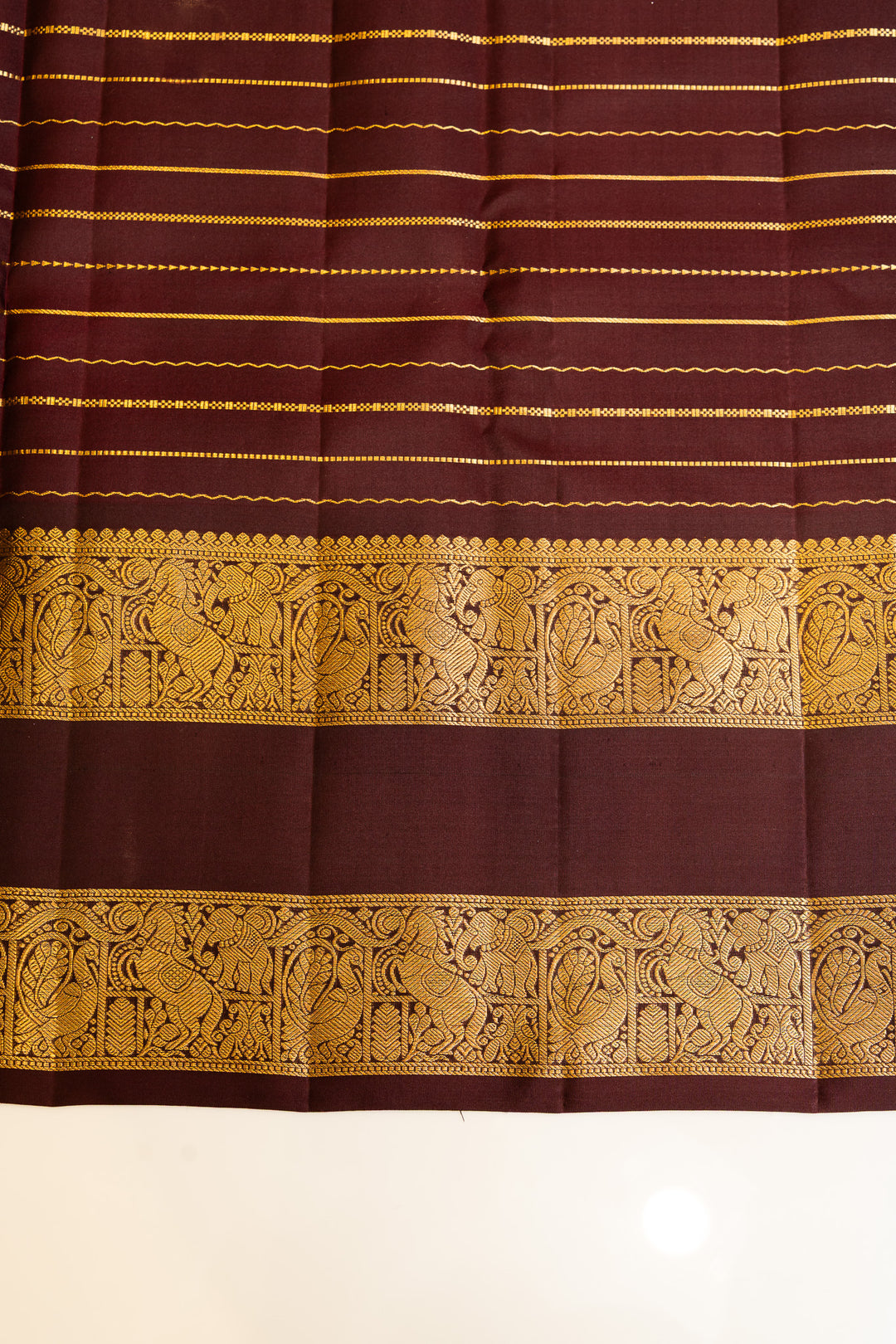 Olive green veldhari stripes pure Kanchipuram silk saree