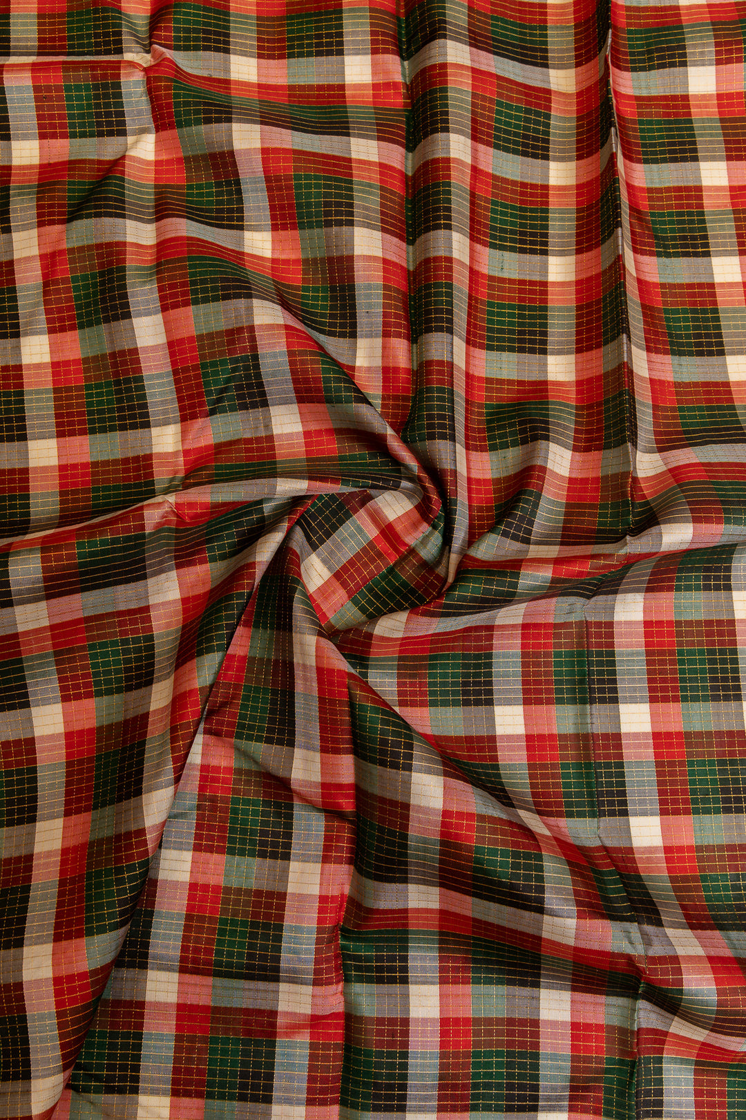 Green and white multi checks pure Kanchipuram silk saree