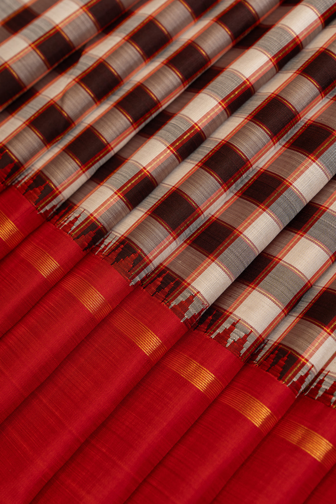 Black and white Checks pure Kanchipuram silk saree