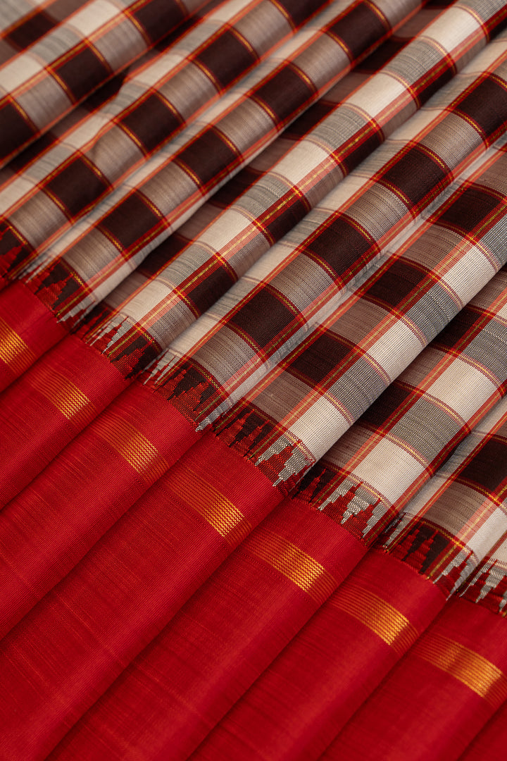 Black and white Checks pure Kanchipuram silk saree