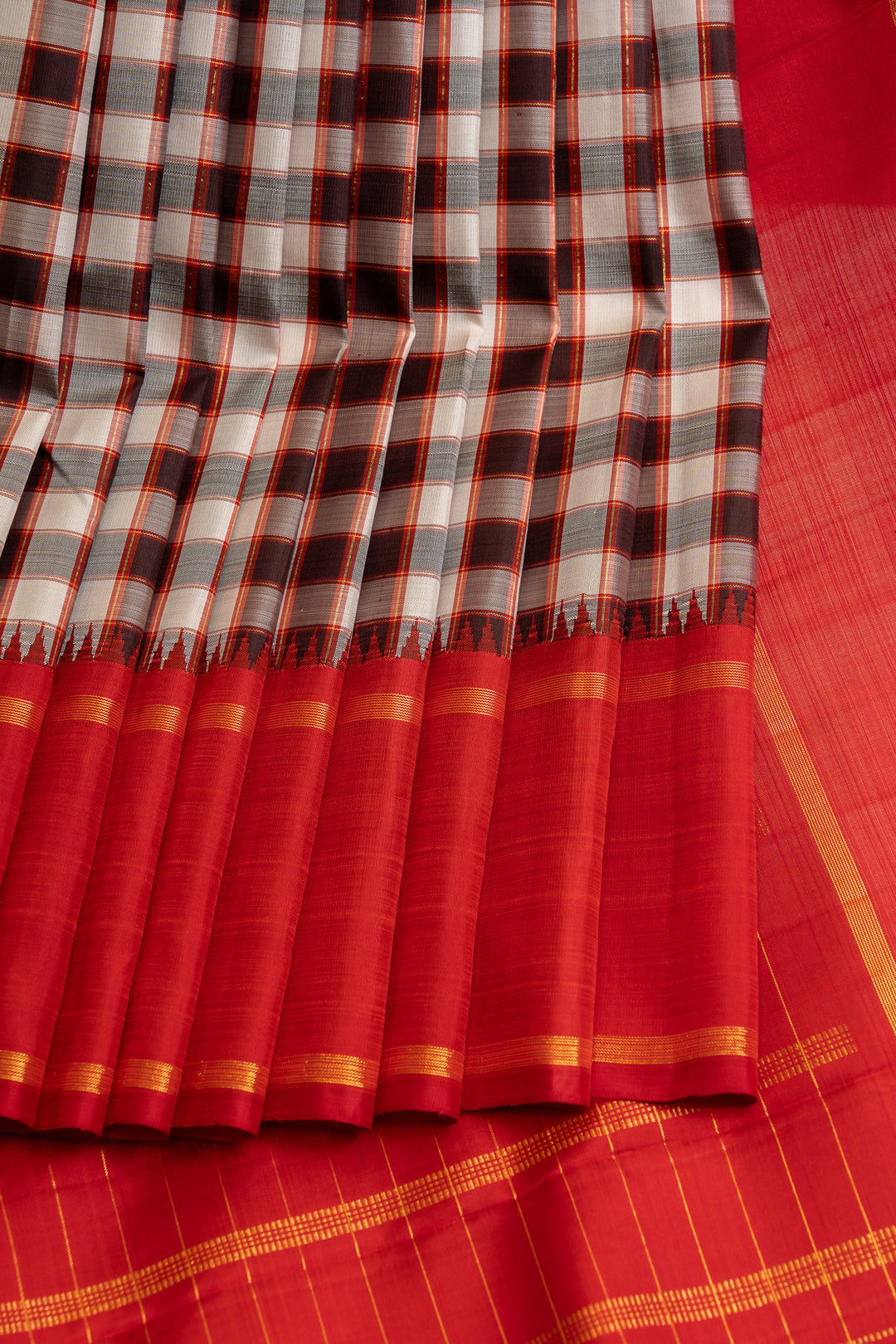 Black and white Checks pure Kanchipuram silk saree
