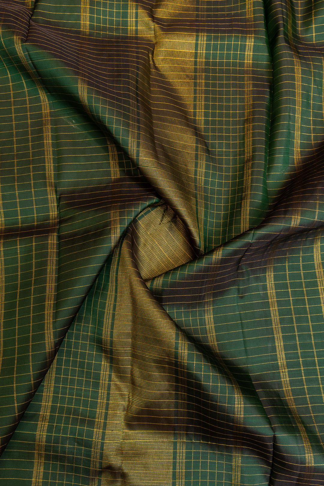 Orange and white multi checks pure Kanchipuram silk saree