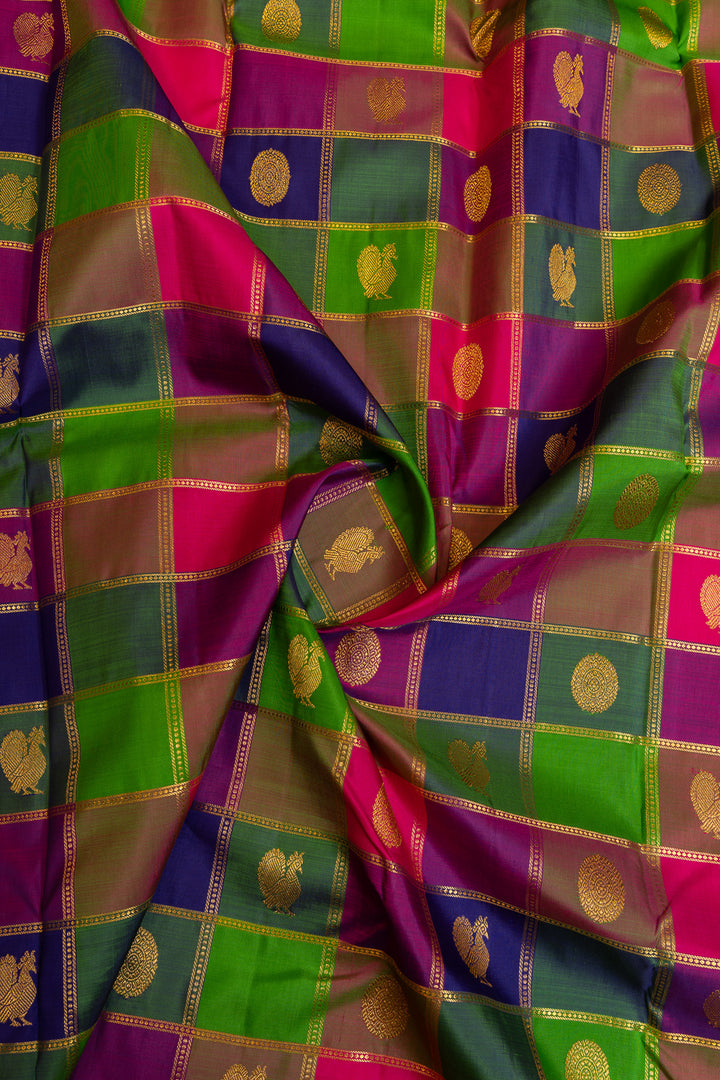 Multichecks palum Pazhamum pure Kanchipuram silk saree