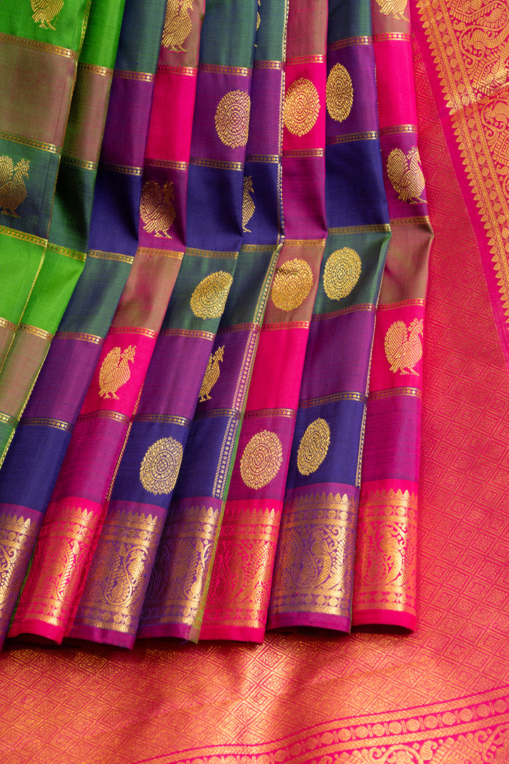 Multichecks palum Pazhamum pure Kanchipuram silk saree