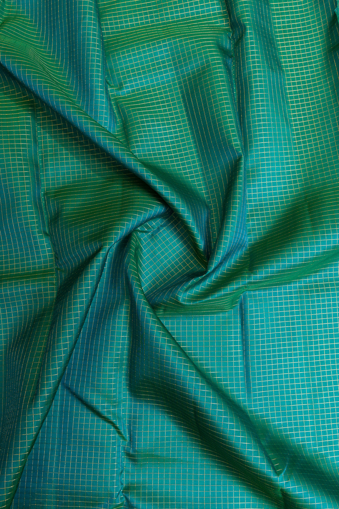 Peacock blue Zari checks pure Kanchipuram silk saree