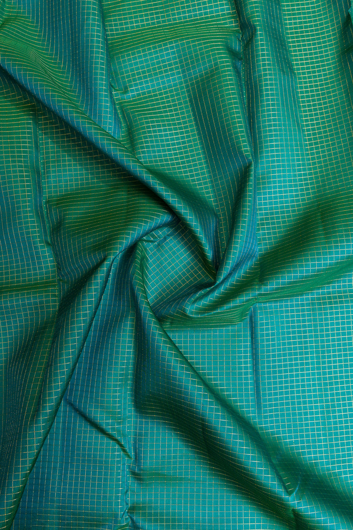 Peacock blue Zari checks pure Kanchipuram silk saree